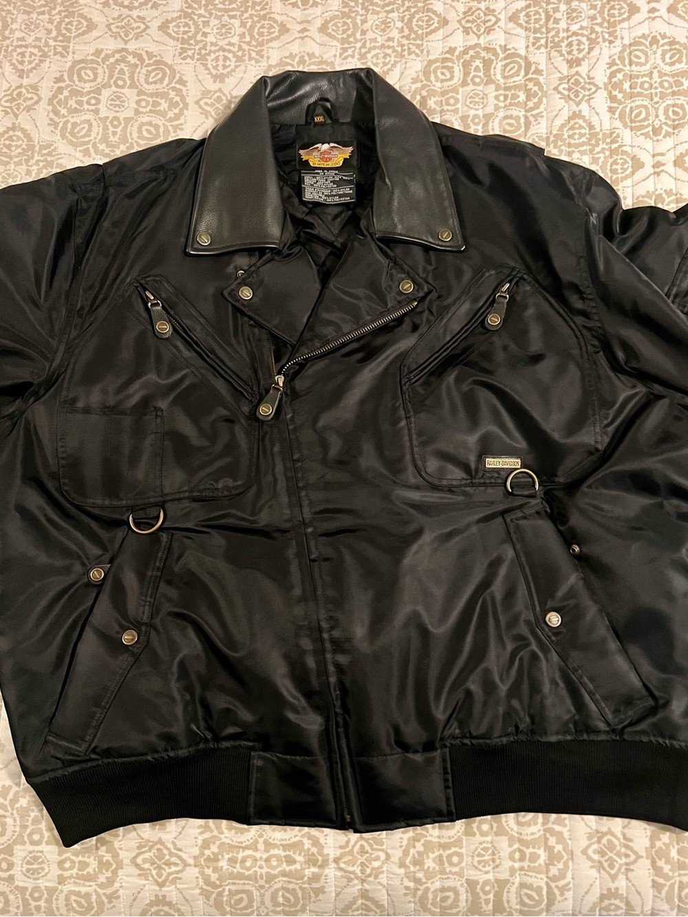 Vintage 90s Harley Davidson Nylon Leather Multi Pocket Motorcycle Jacket KIDO 3X